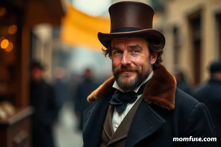 19th-century gentleman with a well a playful smirk in face.