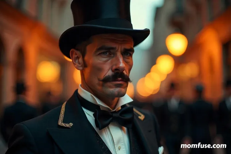 Victorian-era gentleman with a well-groomed mustache and chiseled features.