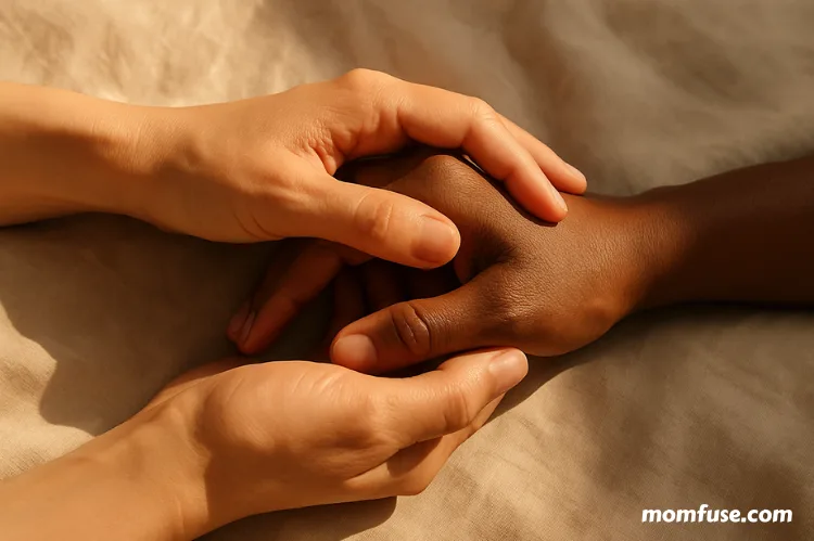 wo people holding hands.