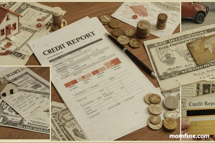 A collage showing a credit report document.