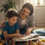 A warm, uplifting scene of a mother gently supporting her child with ADHD.