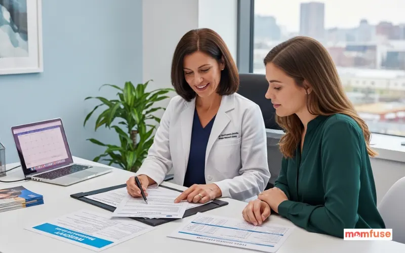 Fertility specialist reviewing IVF treatment plan with patient.