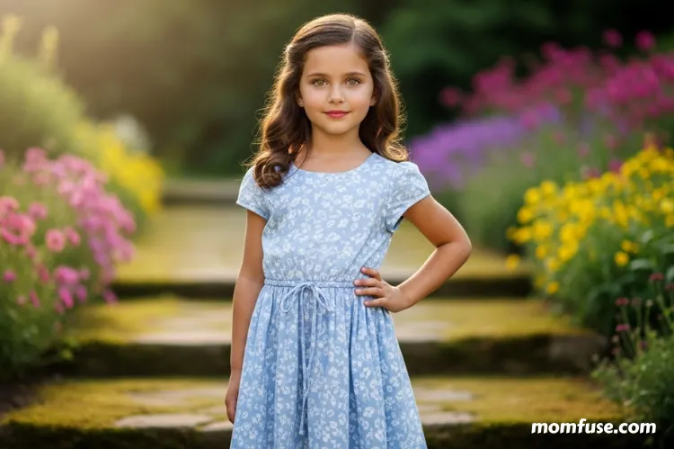A confident young girl standing gracefully.