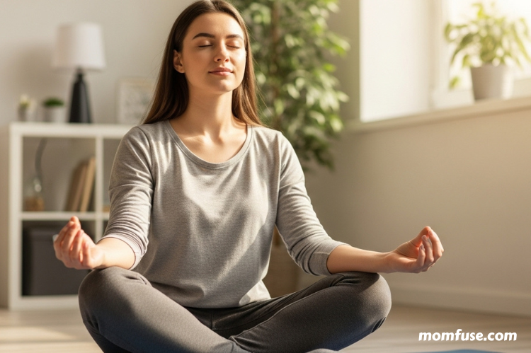 Confident student practicing mindfulness calm.