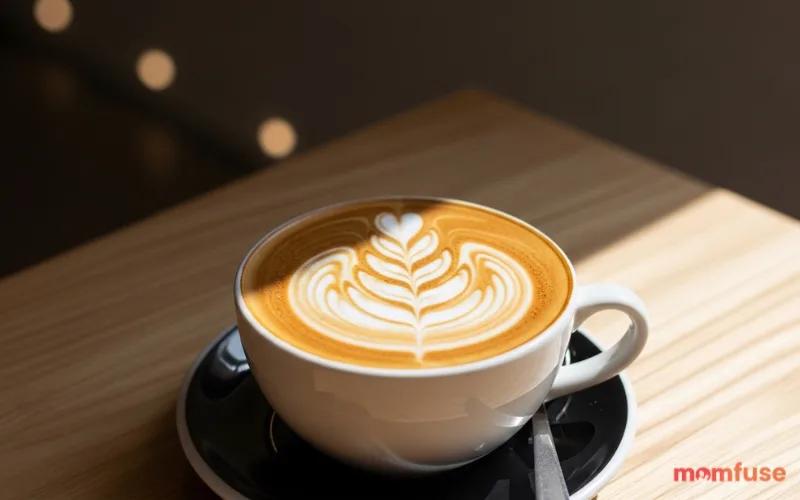 “classic latte with latte art, ceramic cup, minimalist coffee scene”