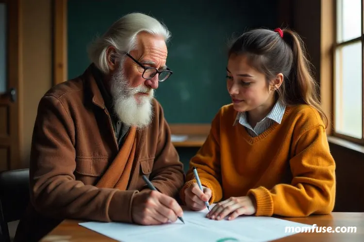 A certified behavior analyst consulting with a teacher in a school setting.