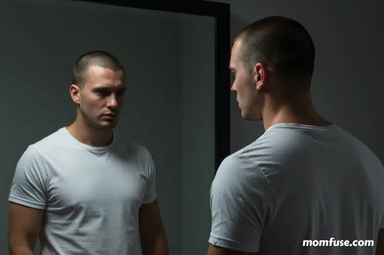 Person looking in a mirror with emotional health.