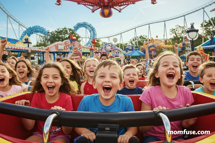 Children enjoying Orlando theme park rides.