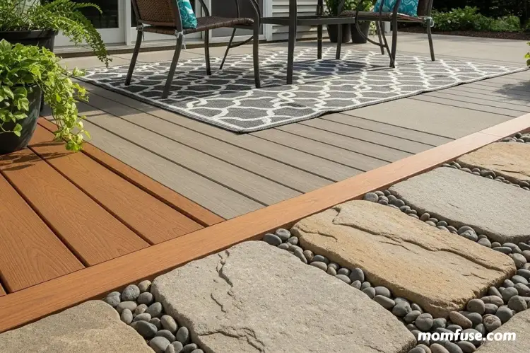 Close-up and wide-angle view of patio materials.