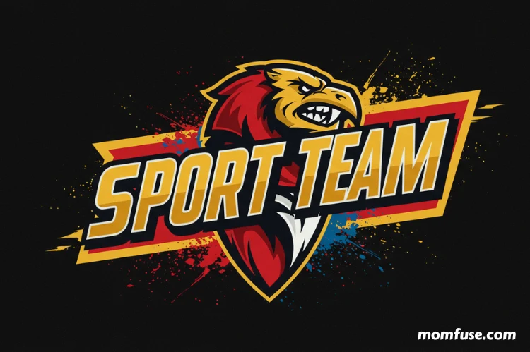 A bold, colorful sports team sign with high-contrast text.