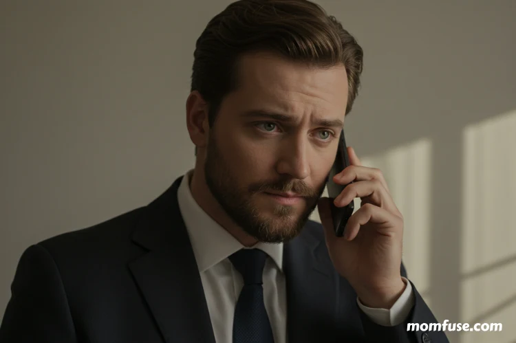 A man speaking politely on the phone with a serious look. fix credit report errors