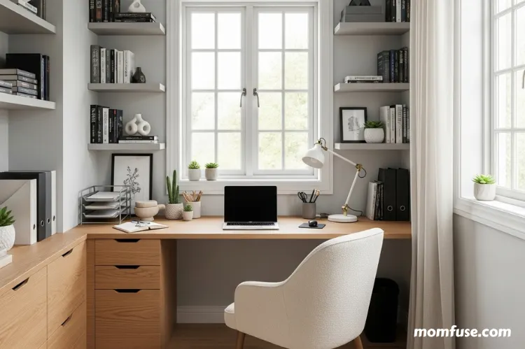 A cozy, organized study corner with a clean desk.