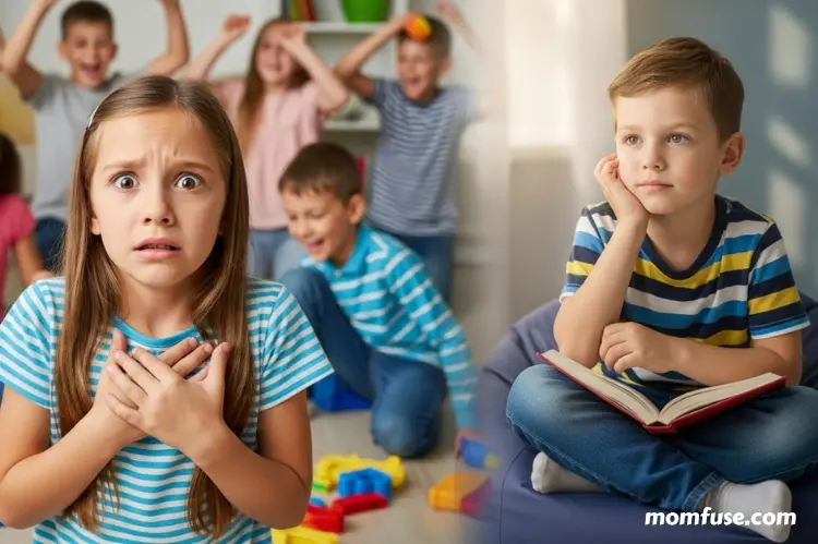 Contrast scene showing two kids in a social situation.