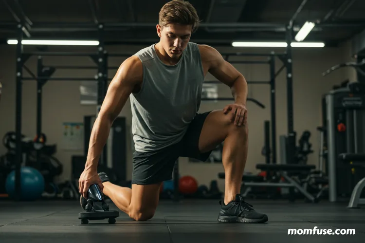 thlete stretching with vibration massage device therapy tool.