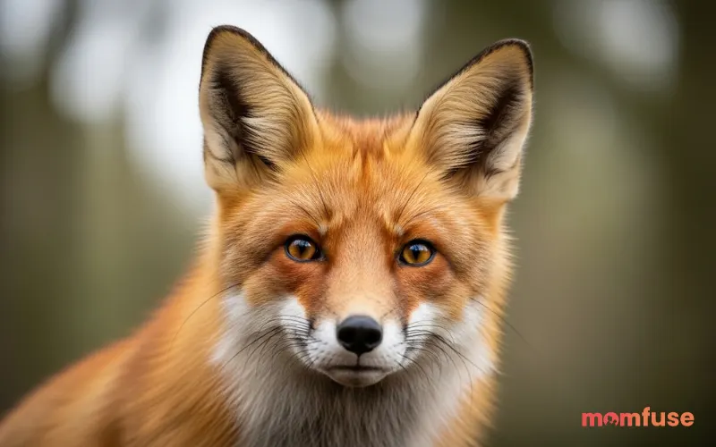 “realistic fox portrait with expressive face, direct eye contact, soft blurred background, cinematic wildlife photography”
