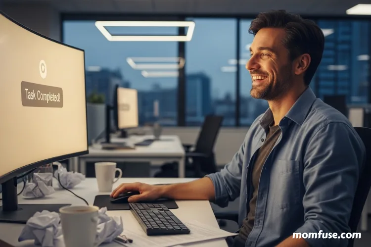 A office worker man final complete task.