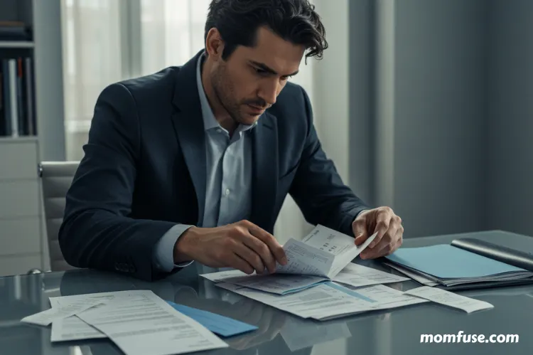 A man organizing financial documents like payment receipts, bank statements. fix credit report errors