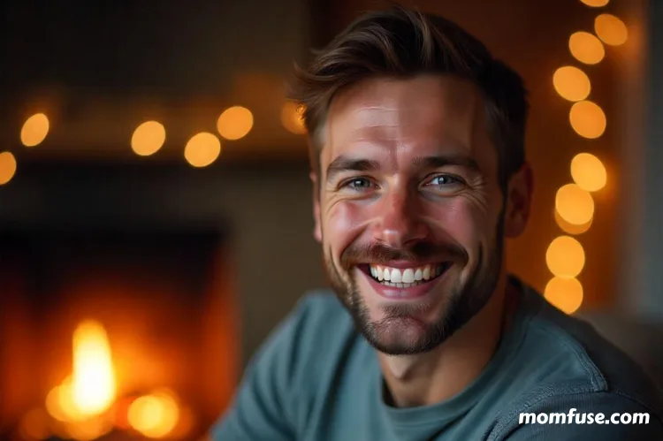 A man bright, healthy smile with white teeth.