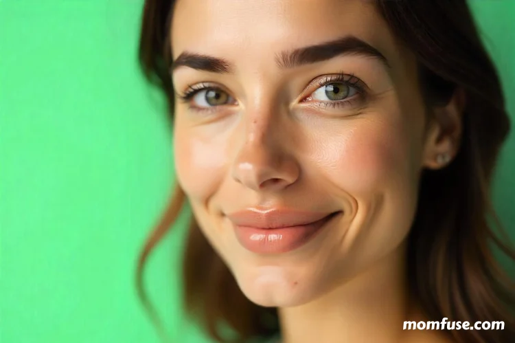 A close-up of a glowing, youthful face with even skin tone