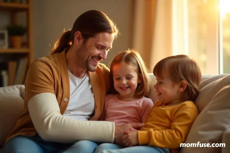 A father recovering from injury sharing quality time with two young children.