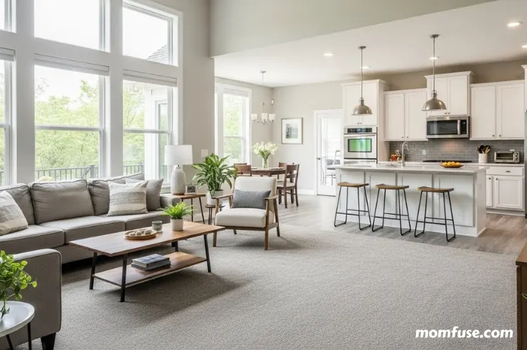 A bright, clean family home with modern carpet designed for air-quality improvement.