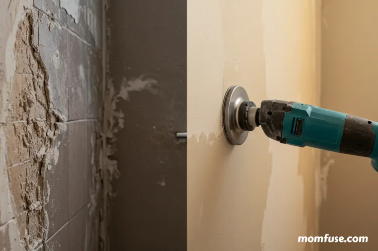 A before-and-after scene of a home repair project.