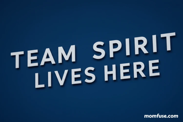 A clean, minimal sign reading “Team Spirit Lives Here” in large bold letters.