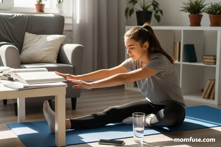 Teen student taking a break with exercising.
