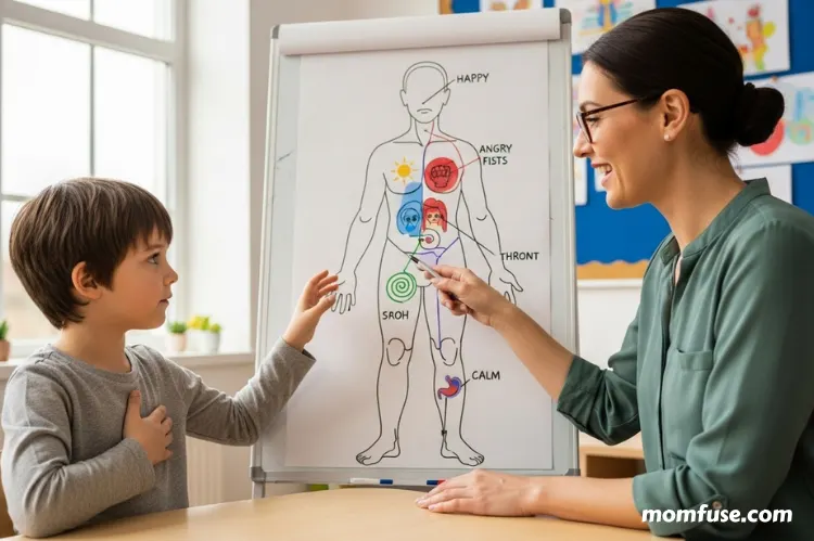 A child learning to identify emotional sensations in the body.