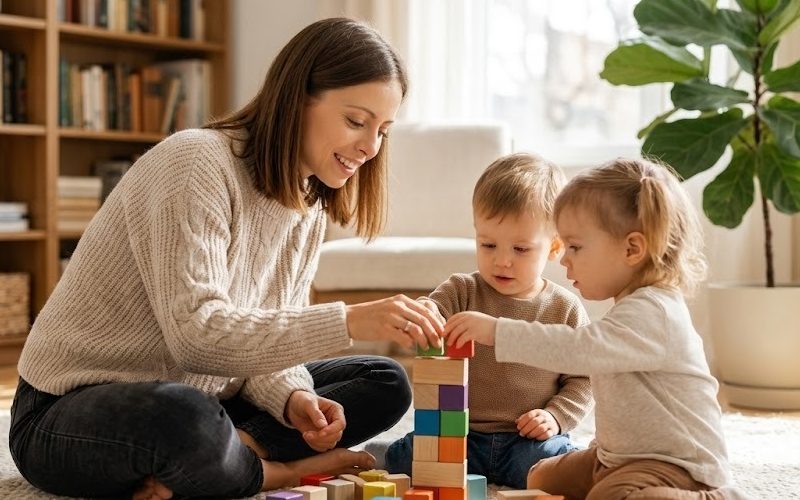 Jessica playing with her two children