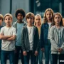 A cinematic of a diverse group of children standing confidently, symbolizing strength and protection, modern editorial style.