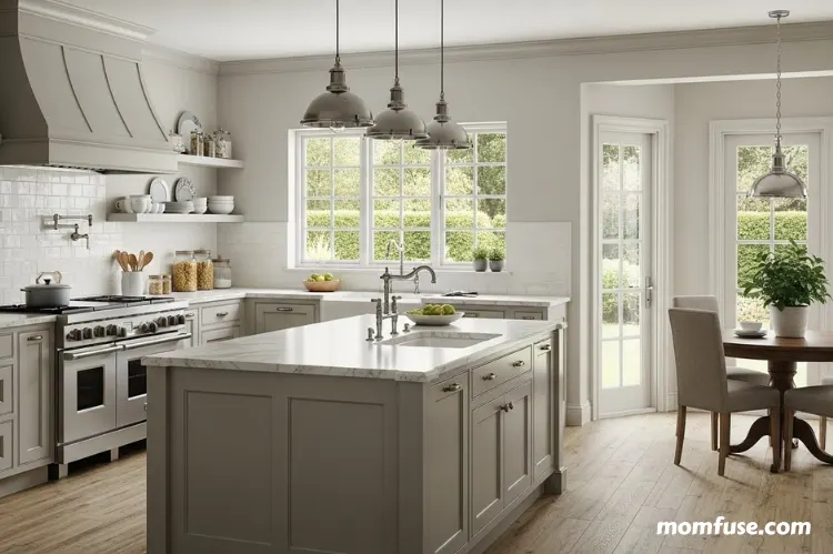 Kitchen interior featuring Placero Oak wood-look porcelain tiles.