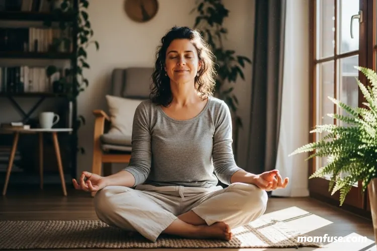 A mother practicing mindfulness at home. -adhd support moms