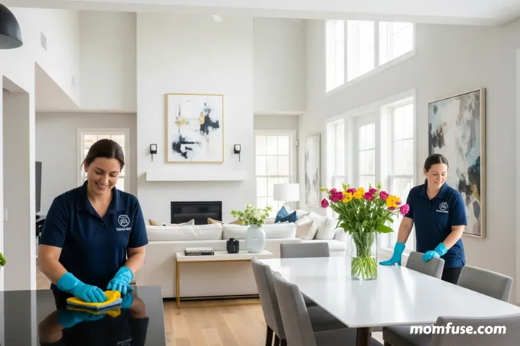 A home interior being cleaned and staged.