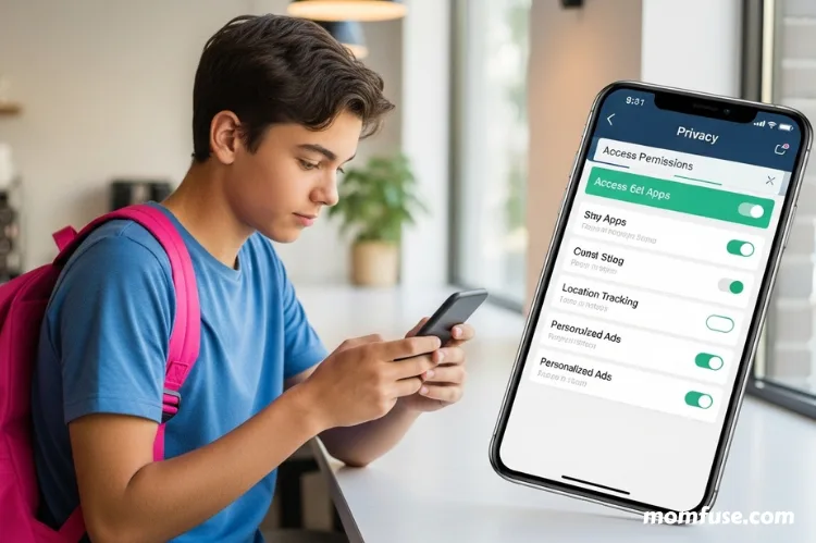 A teen navigating privacy settings on a smartphone. -smart parenting trends