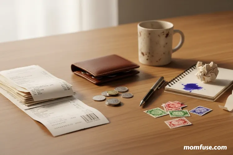 A minimalist tabletop scene showing small daily expenses.