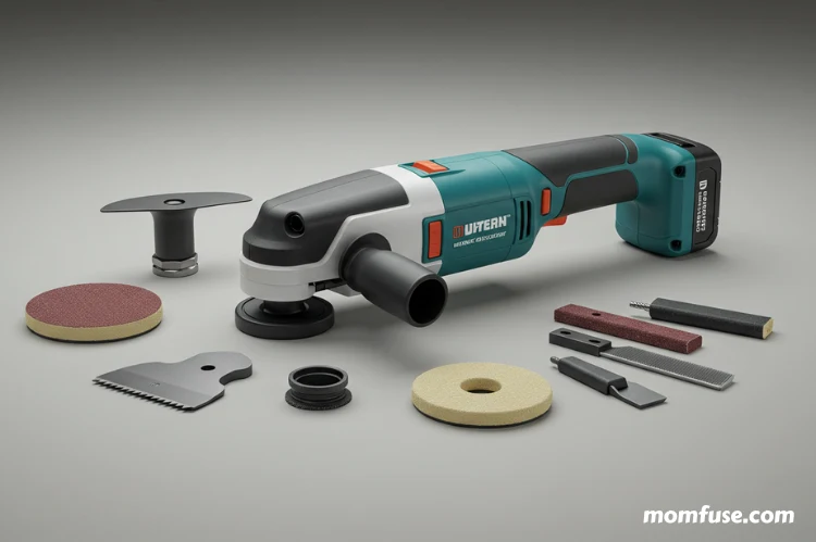 a modern oscillating multi-tool with various attachments.