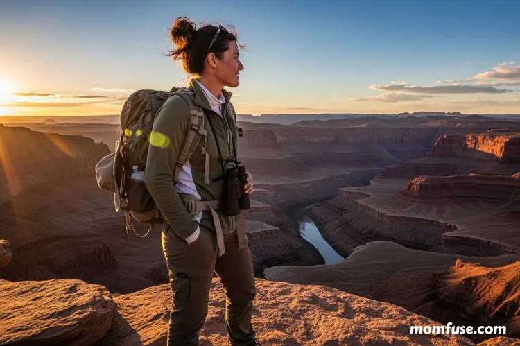 A traveler dressed in comfortable, breathable clothing.