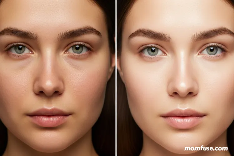 Before-and-after skincare concept: on one side dull skin, on the other side healthy.