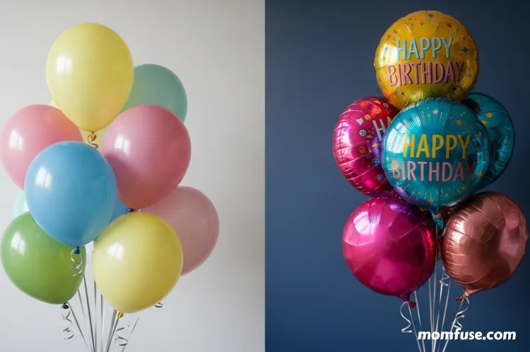 Split-screen image showing low-cost vs. high-quality balloons. -balloon decor tools