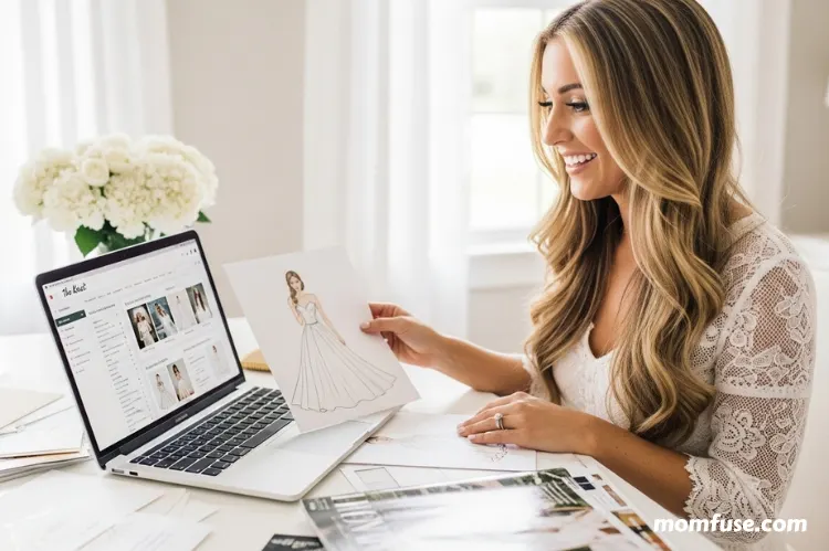 A bride-to-be using The Knot’s wedding planning dashboard on her laptop.