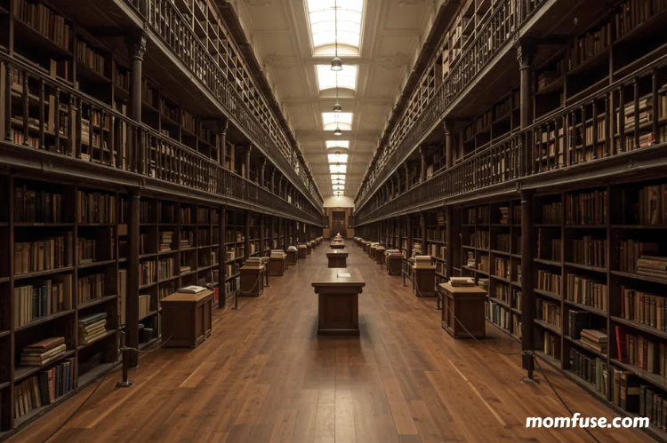 A library with infinite shelves, books.