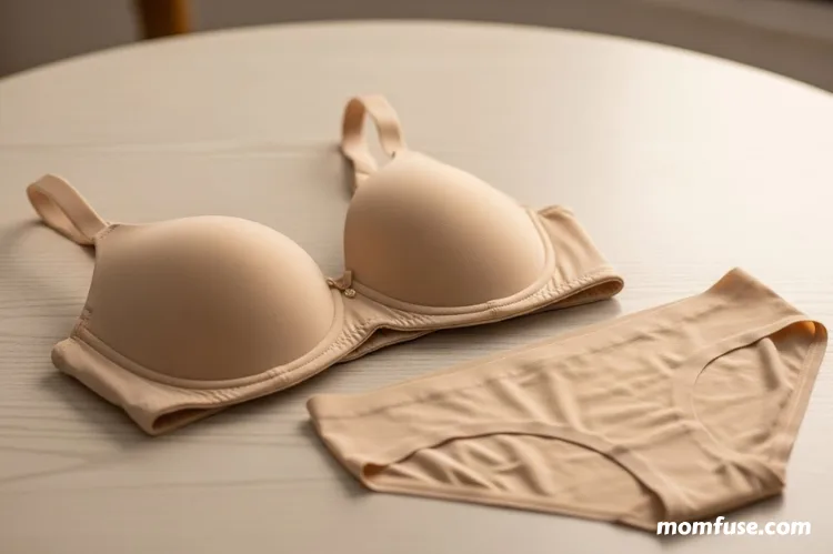 A comfortable underwear essentials: a supportive bra, soft panties on the table.