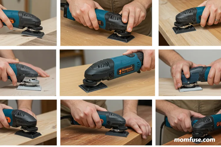 showing a person using a handheld electric sander. -oscillating tool