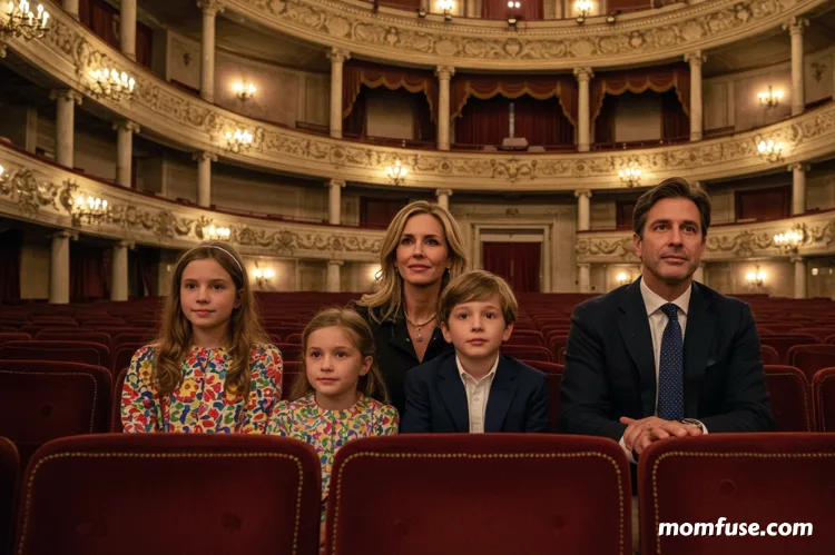 A family with kids attending an opera show in Venice.