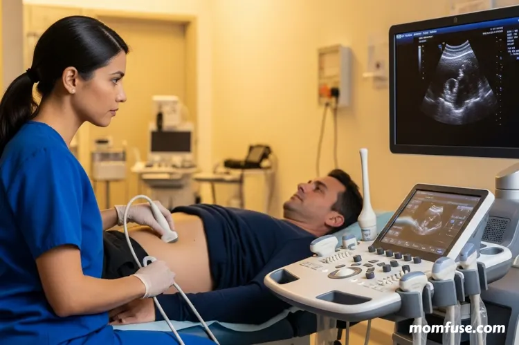Healthcare professional using an advanced ultrasound machine on a patient