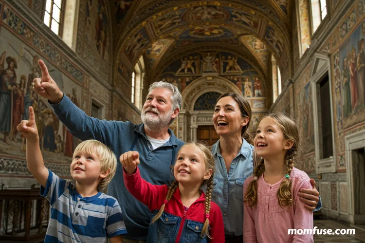 A Family with kids exploring Doge's Palace in Venice.
