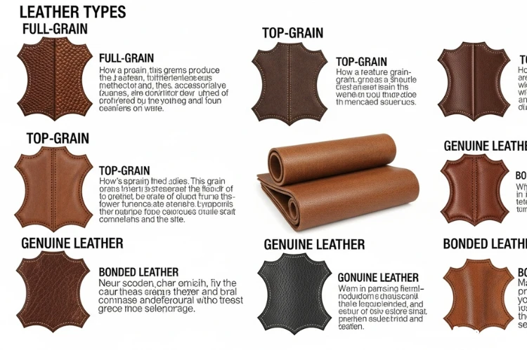 A labeled diagram showing different types of leather.