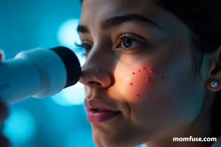 A showing different skin tones and textures with a magnifying glass