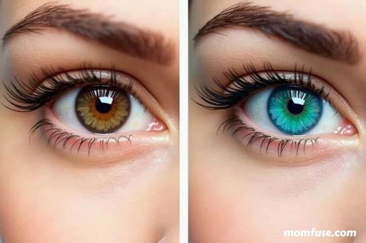 A side-by-side comparison of two close-up eyes